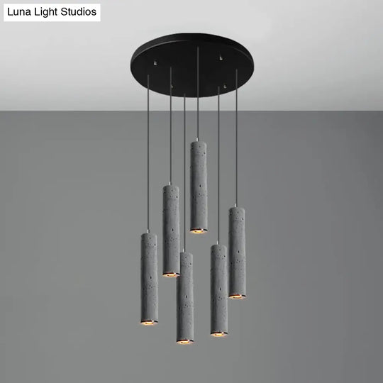 Nordic Style Grey Cement Cylinder Pendant Light For Dining Room Ceiling 6 / Small