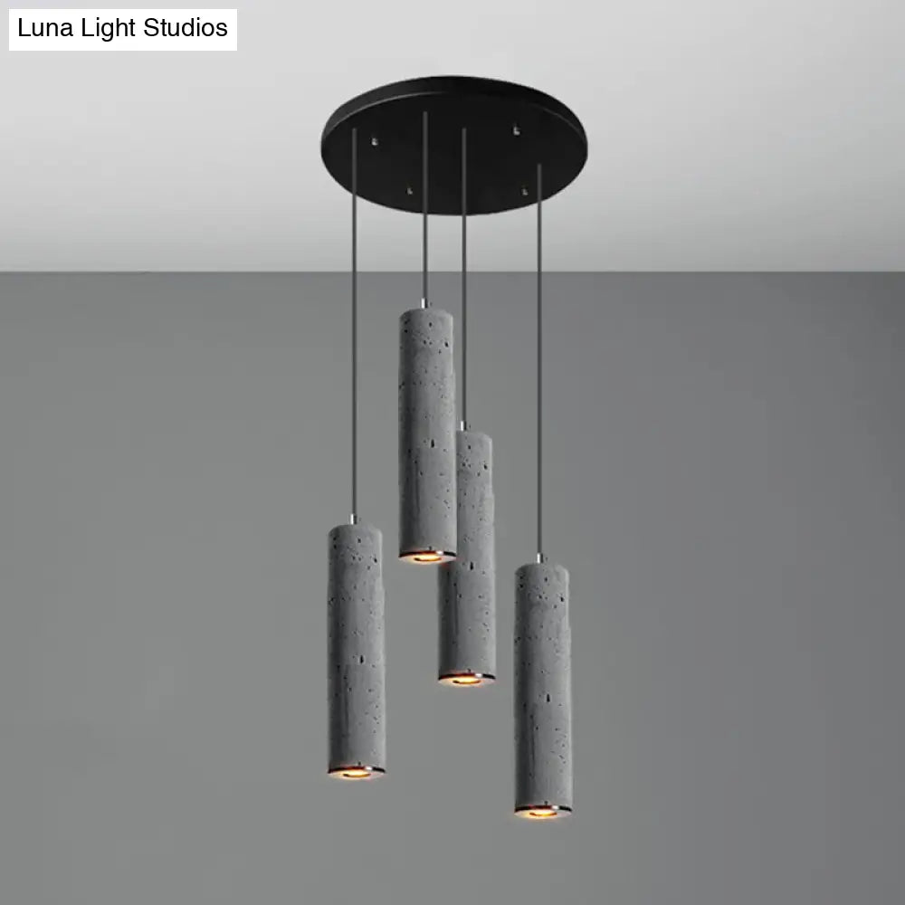 Nordic Style Grey Cement Cylinder Pendant Light For Dining Room Ceiling 4 / Small