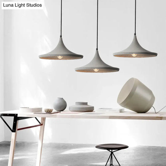 Nordic Style Grey Pendant Ceiling Light With Conical Cement Suspension - 1 Bulb