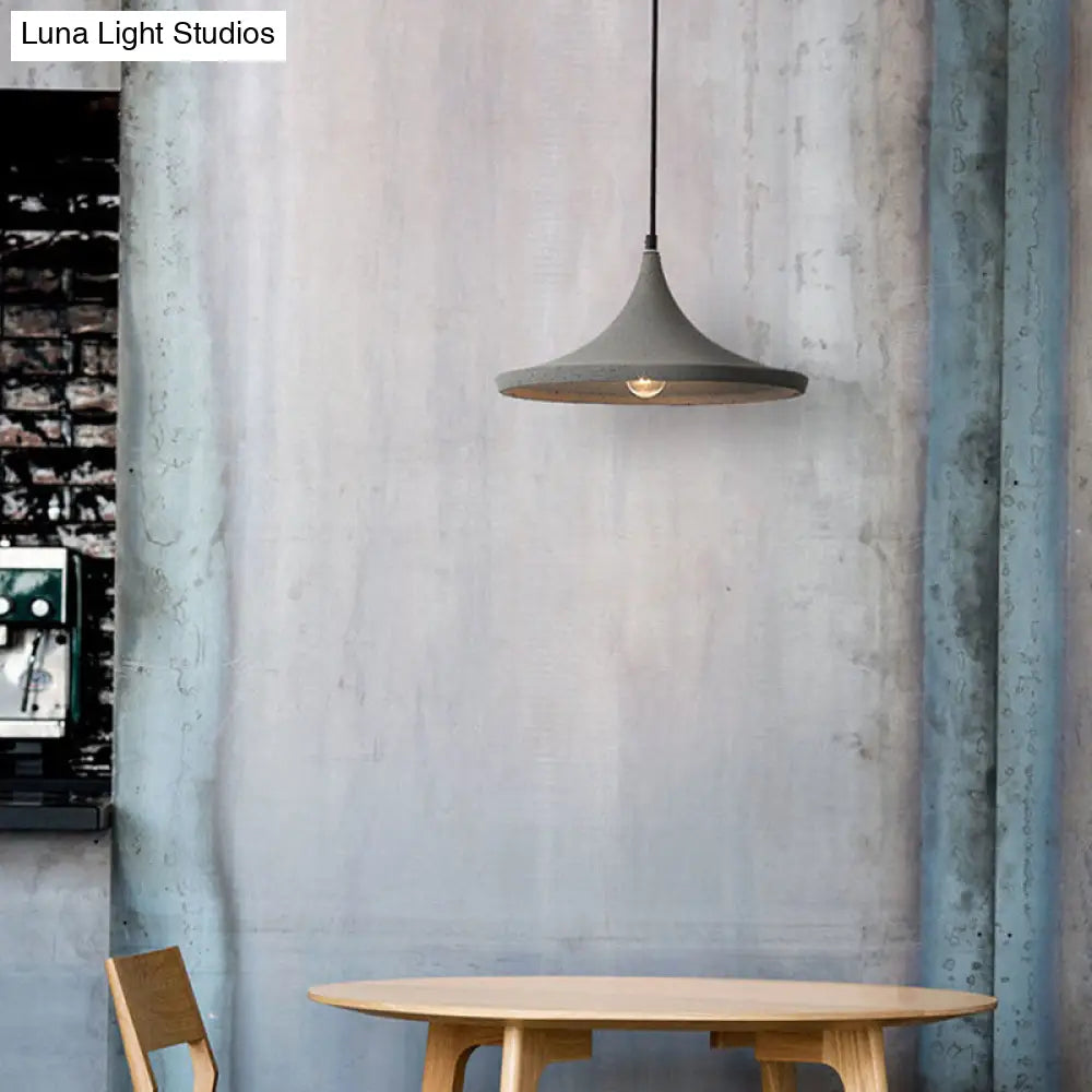 Nordic Style Grey Pendant Ceiling Light With Conical Cement Suspension - 1 Bulb