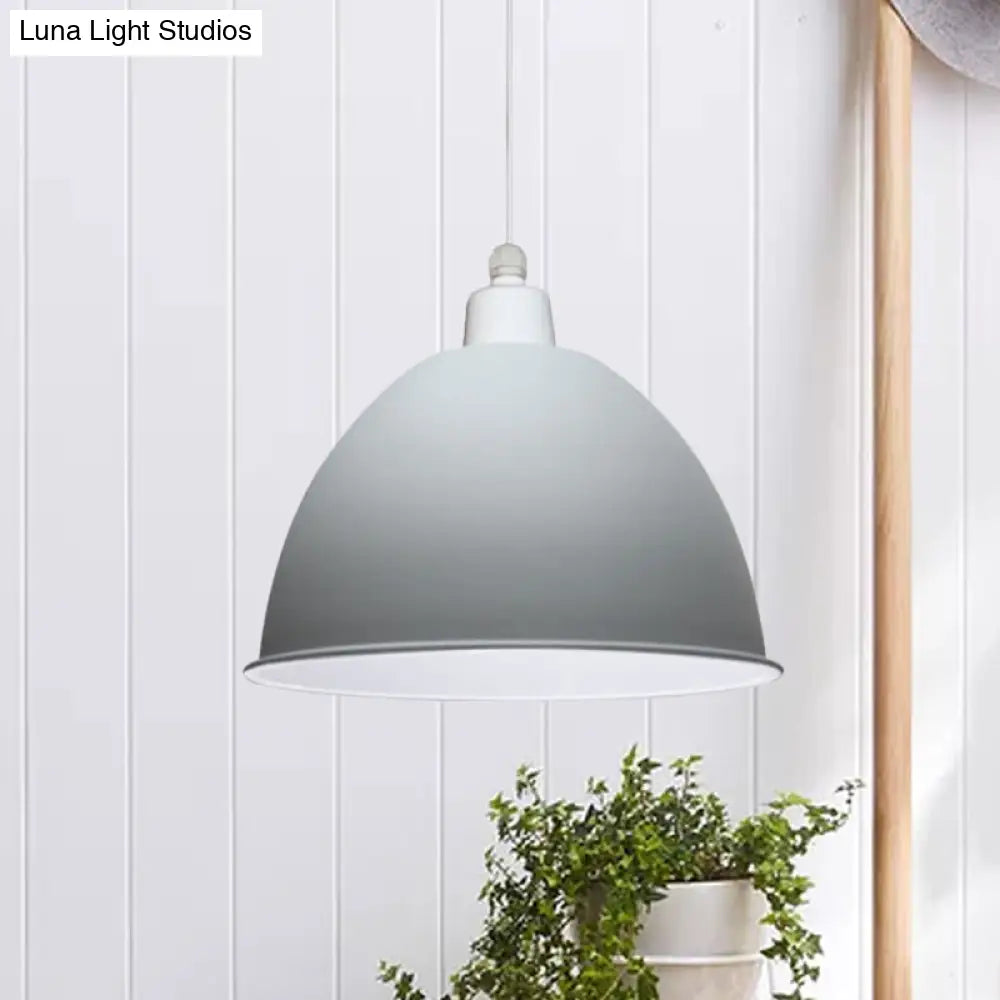 Nordic Style Hanging Pendant Lamp - Grey/Pink Suspended Light With Metal Dome Shade