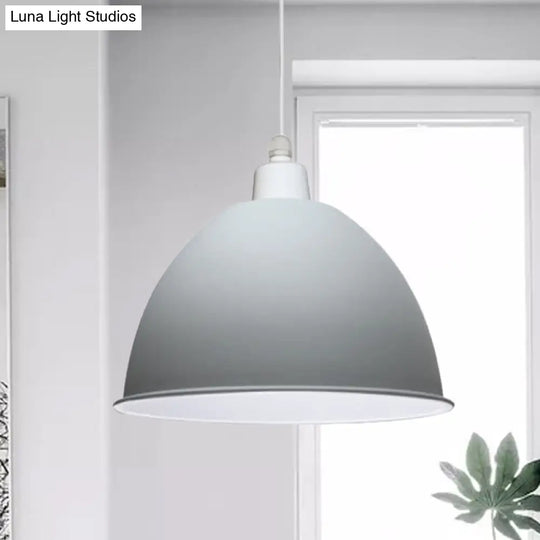 Nordic Style Grey/Pink Hanging Pendant Lamp With Metal Dome Shade - Ideal For Dining Room Grey