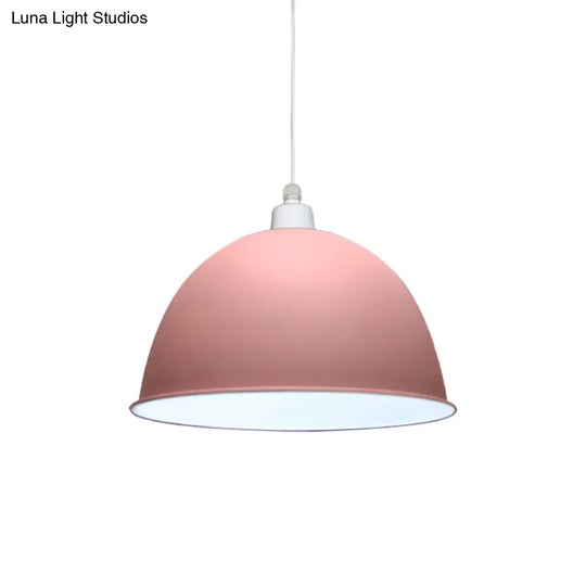 Nordic Style Grey/Pink Hanging Pendant Lamp With Metal Dome Shade - Ideal For Dining Room