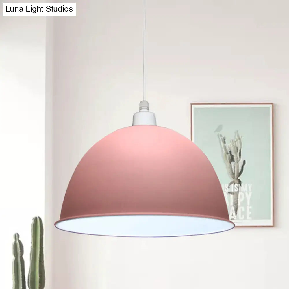 Nordic Style Hanging Pendant Lamp - Grey/Pink Suspended Light With Metal Dome Shade