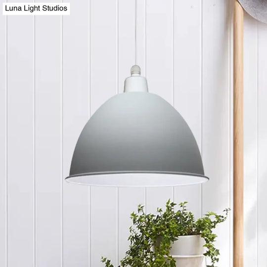 Nordic Style Grey/Pink Hanging Pendant Lamp With Metal Dome Shade - Ideal For Dining Room