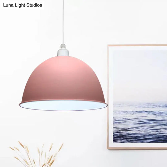 Nordic Style Grey/Pink Hanging Pendant Lamp With Metal Dome Shade - Ideal For Dining Room Pink