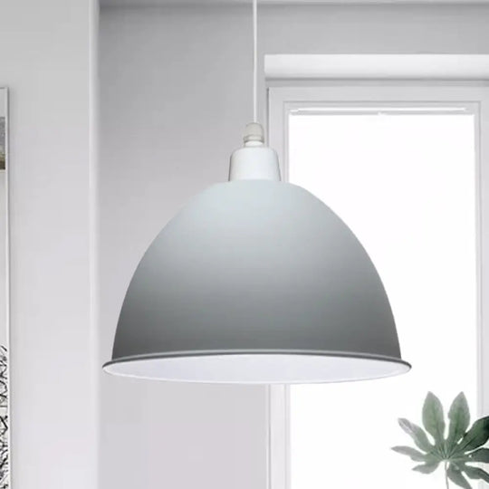 Nordic Style Hanging Pendant Lamp - Grey/Pink Suspended Light With Metal Dome Shade Grey