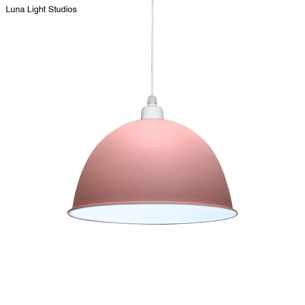 Nordic Style Hanging Pendant Lamp - Grey/Pink Suspended Light With Metal Dome Shade