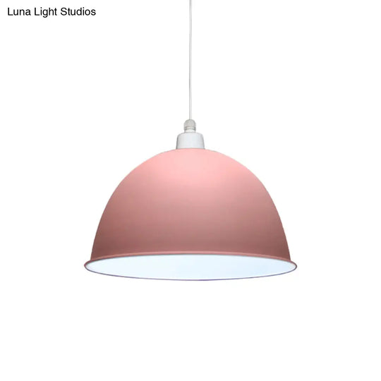 Nordic Style Hanging Pendant Lamp - Grey/Pink Suspended Light With Metal Dome Shade