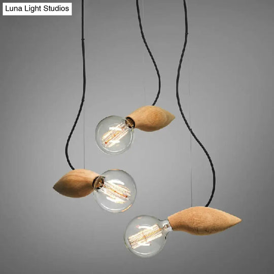 Nordic Style Hanging Pendant Light Bee Shaped Wood Ceiling Fixture For Restaurants