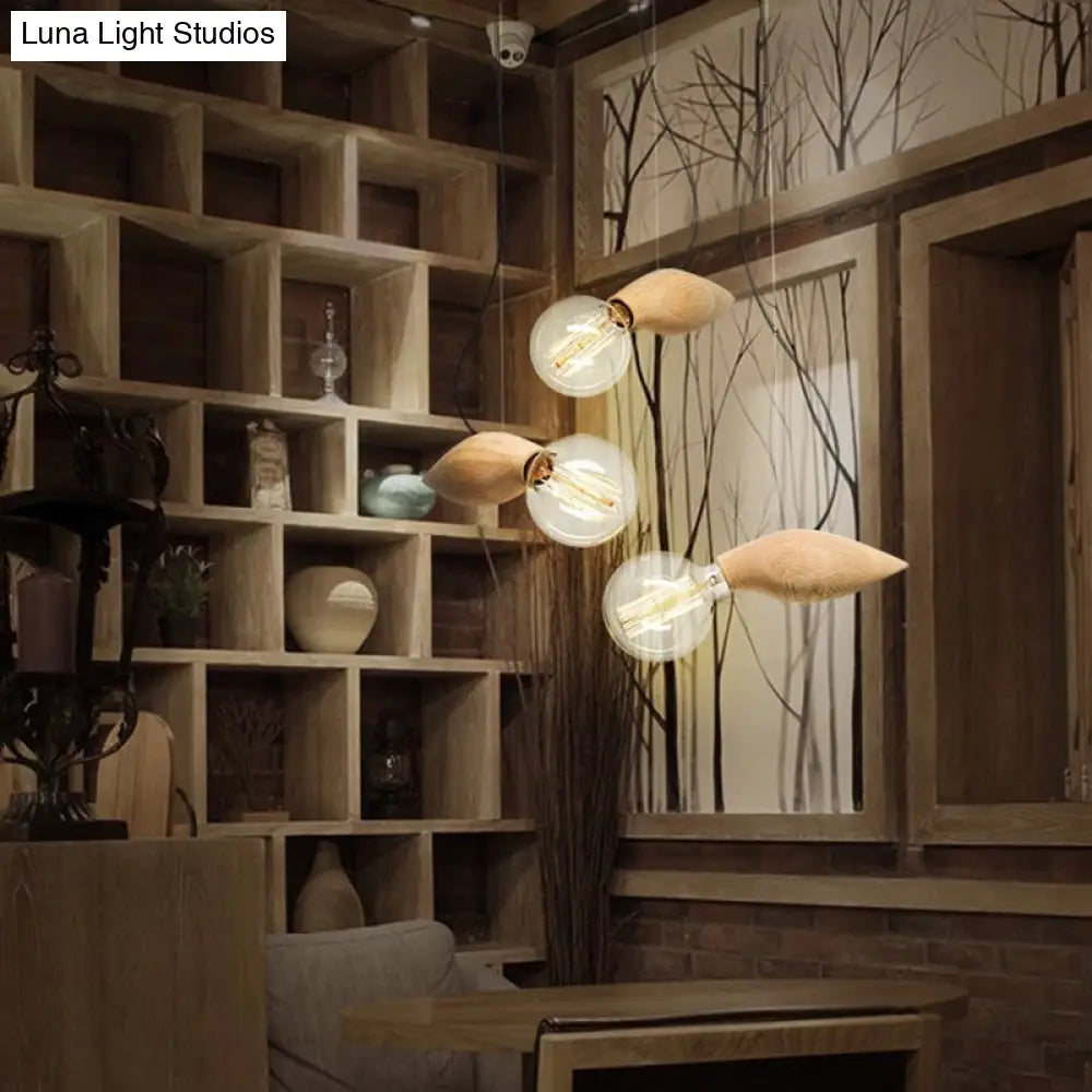 Nordic Style Hanging Pendant Light Bee Shaped Wood Ceiling Fixture For Restaurants