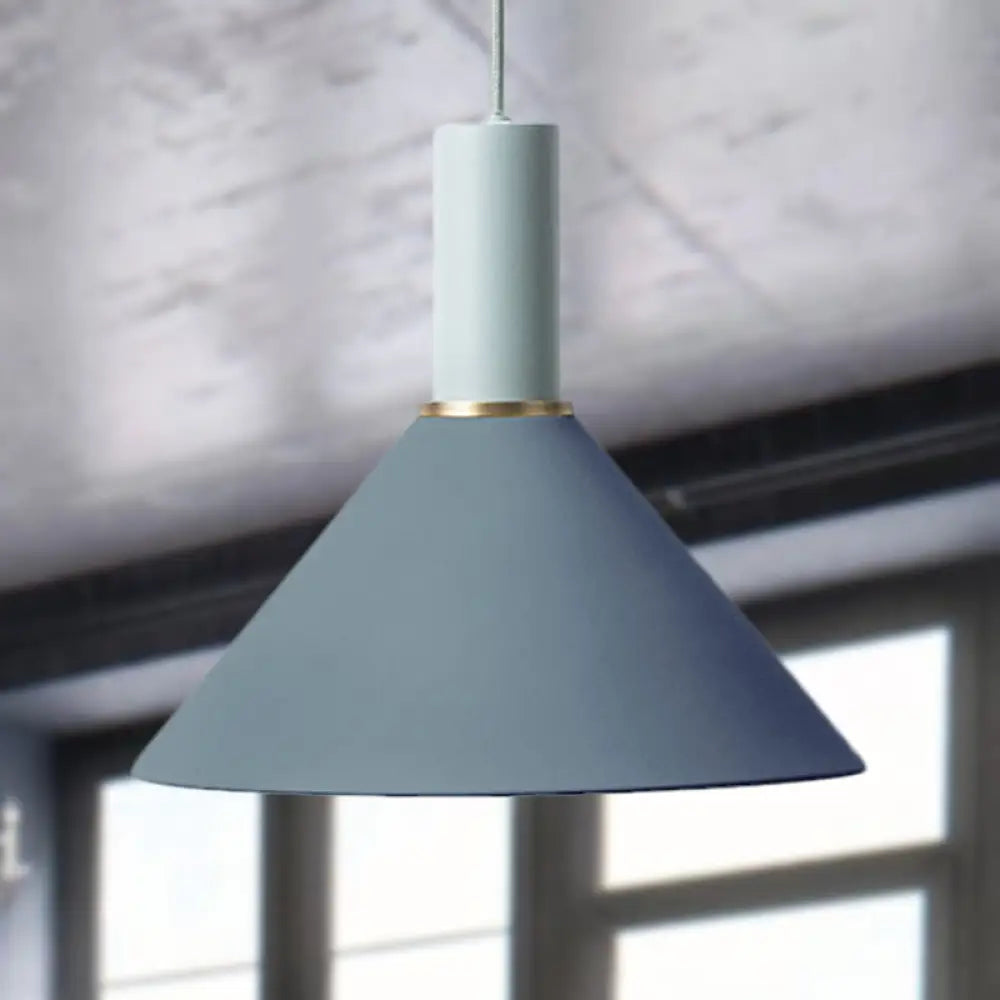 Nordic Style Height Adjustable Metallic Funnel Pendant Lighting With Blue Shade - 1 Bulb Ceiling