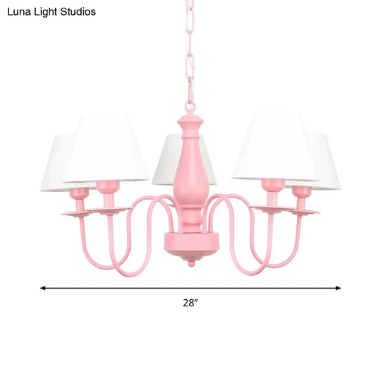 Nordic Style Hotel Restaurant Tapered Shade Chandelier - Metal 6-Lights Pink & White Suspension