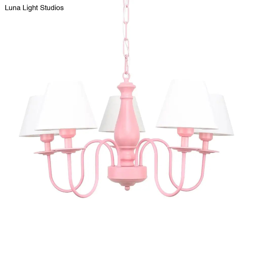 Nordic Style Hotel Restaurant Tapered Shade Chandelier - Metal 6-Lights Pink & White Suspension