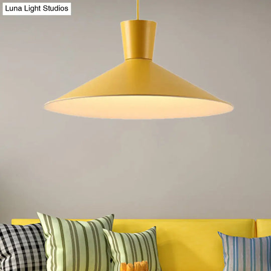 Nordic Iron Flared Pendant Ceiling Light - Pink/Yellow/Blue 1 Hanging Fixture For Living Room Yellow