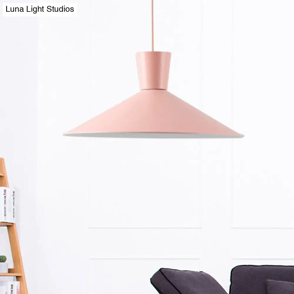 Nordic Iron Flared Pendant Ceiling Light - Pink/Yellow/Blue 1 Hanging Fixture For Living Room Pink