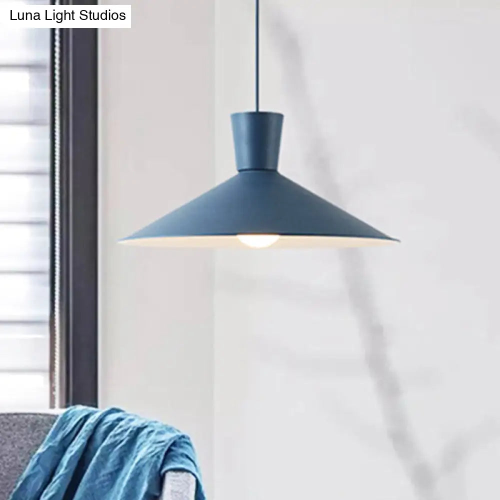 Nordic Iron Flared Pendant Ceiling Light - Pink/Yellow/Blue 1 Hanging Fixture For Living Room Blue