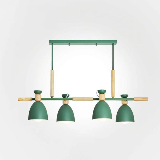 Nordic Style Island Pendant With 4 Metal Lights And Wood Detail Green