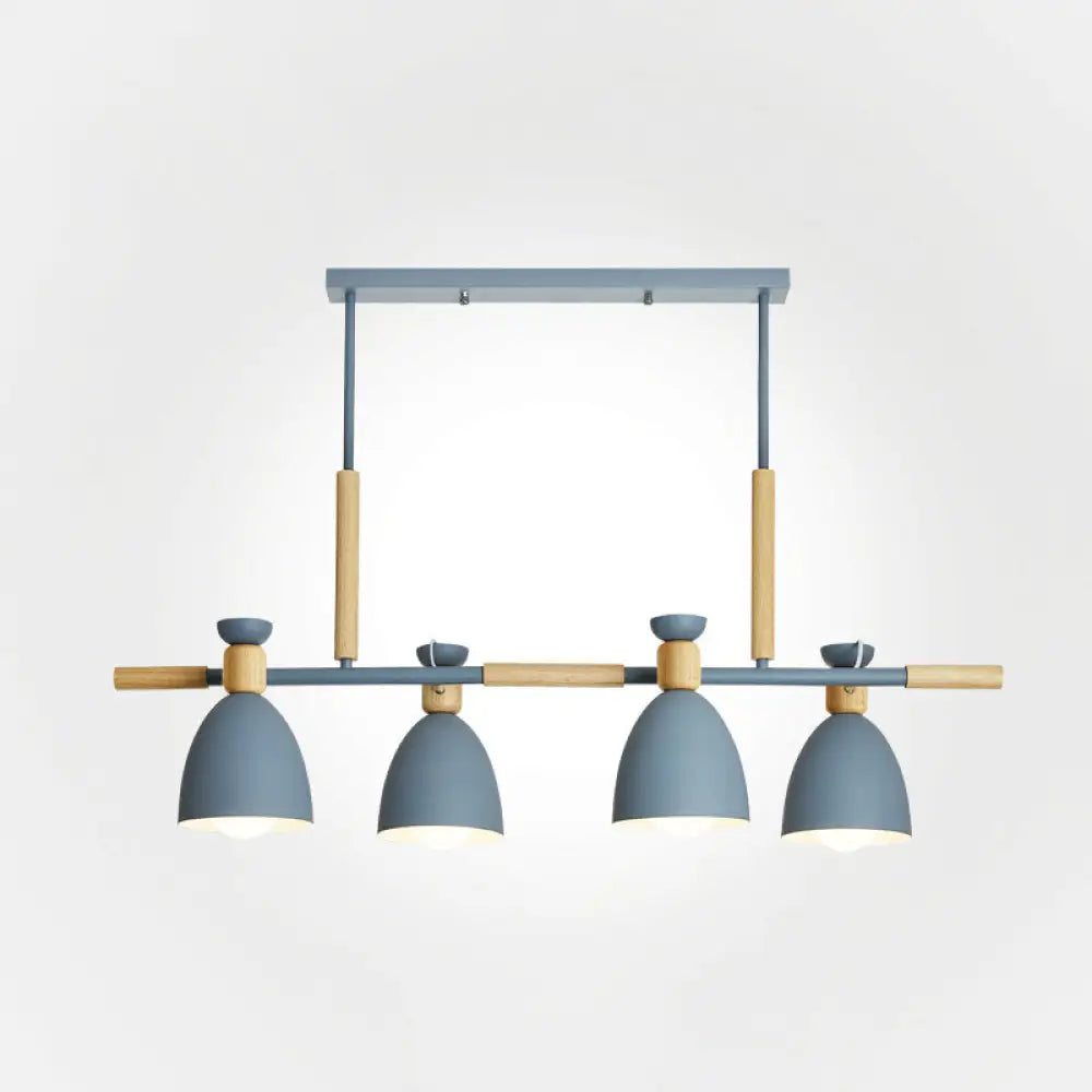 Nordic Style Island Pendant With 4 Metal Lights And Wood Detail Grey