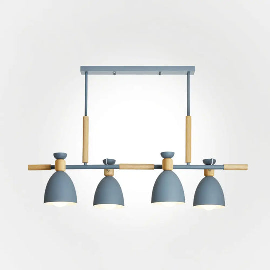 Nordic Style Island Pendant With 4 Metal Lights And Wood Detail Grey