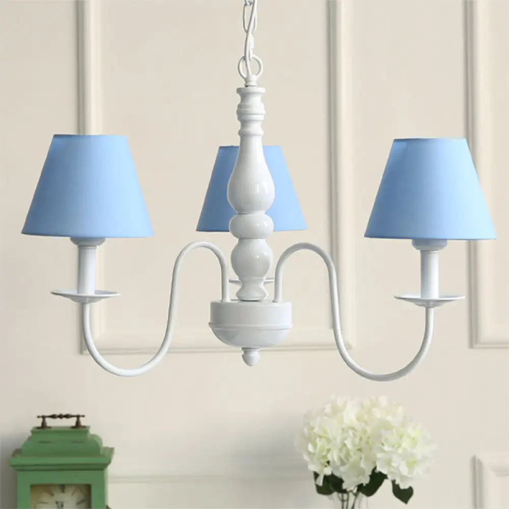 Nordic Style Kids Bedroom Chandelier - Bucket Shade Fabric Metal 3 Lights Blue