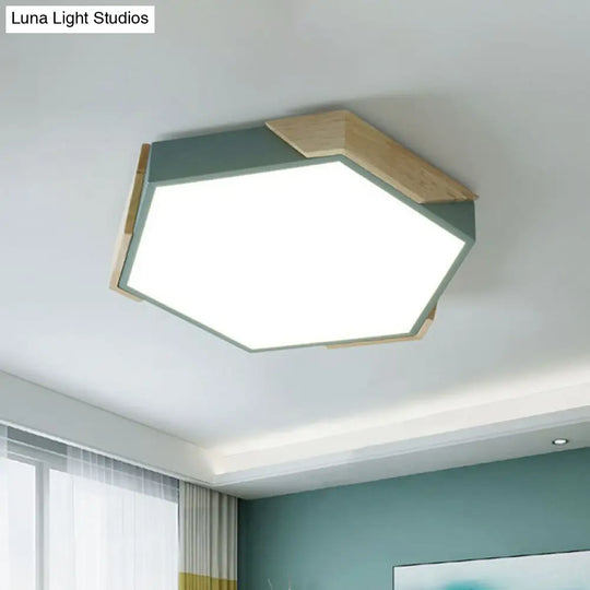 Nordic Style Led Acrylic Hexagon Flush Mount Ceiling Light For Bedroom Green / Small