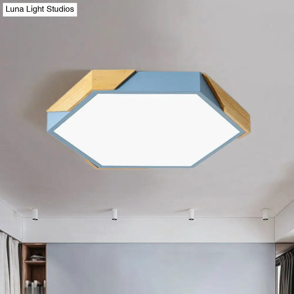 Nordic Style Led Acrylic Hexagon Flush Mount Ceiling Light For Bedroom Blue / Small