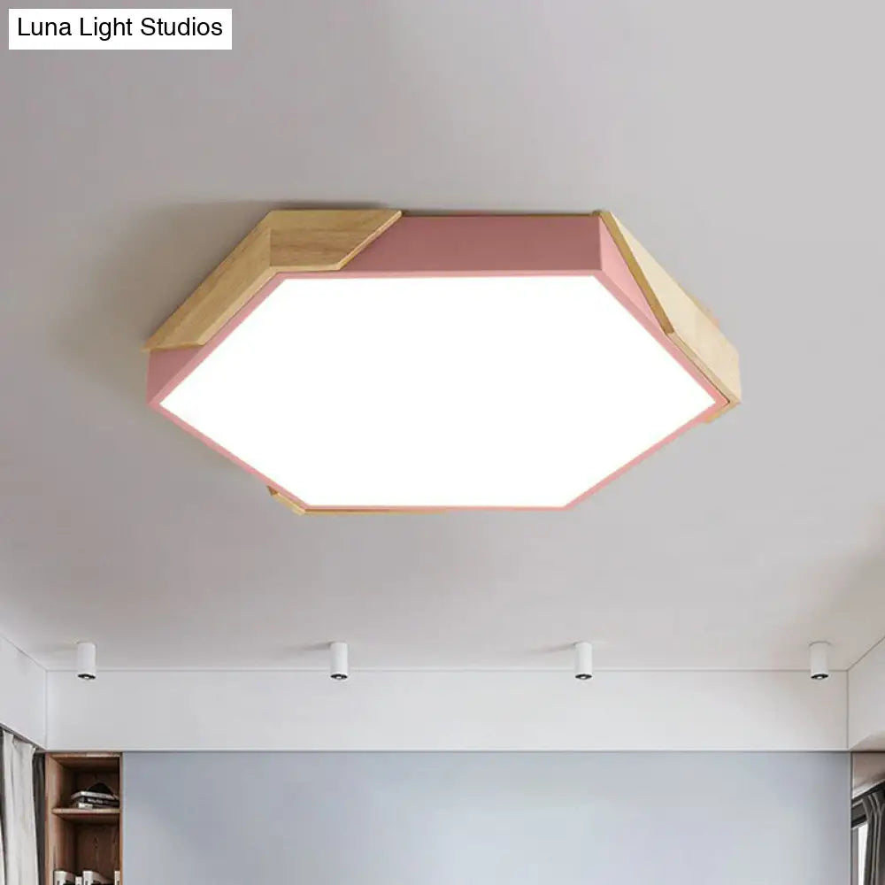 Nordic Style Led Acrylic Hexagon Flush Mount Ceiling Light For Bedroom Pink / Small