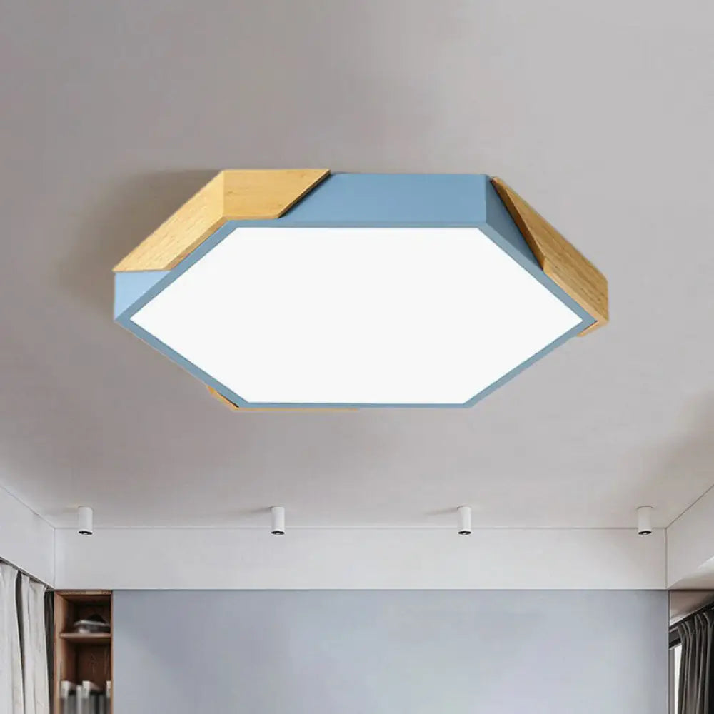 Nordic Style Led Acrylic Hexagon Flush Mount Ceiling Light For Bedroom Blue / Small