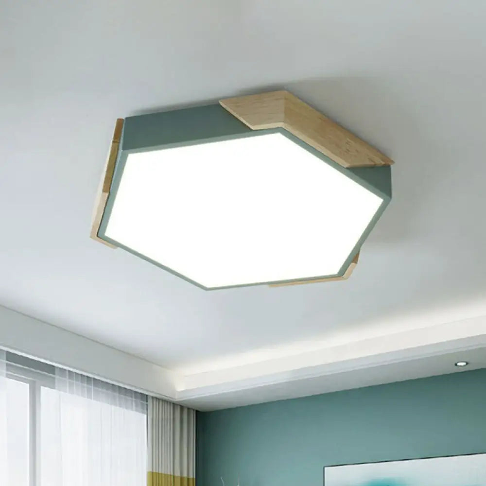 Nordic Style Led Acrylic Hexagon Flush Mount Ceiling Light For Bedroom Green / Small