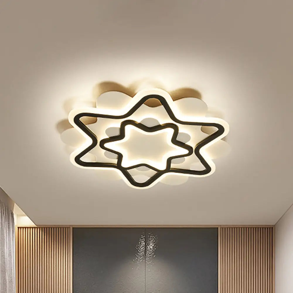 Nordic Style Led Acrylic Star Frame Flush Mount Ceiling Lamp In White/Black Black - White