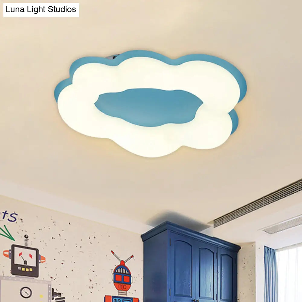 Nordic Style Led Bedroom Ceiling Fixture With Cloud Acrylic Shade - Pink/Blue Finish