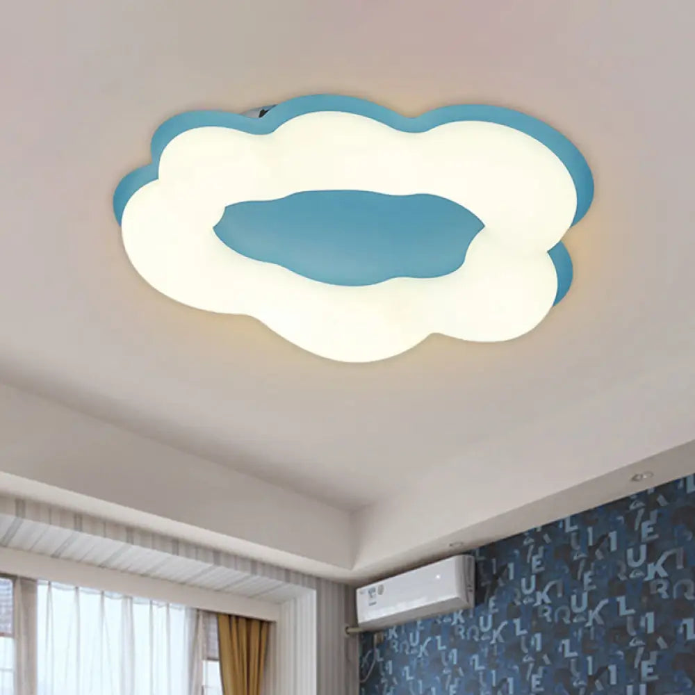 Nordic Style Led Bedroom Ceiling Fixture With Cloud Acrylic Shade - Pink/Blue Finish Blue
