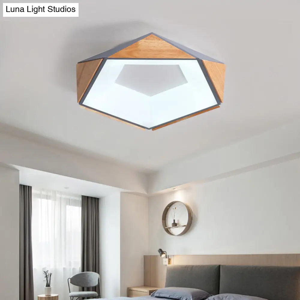 Nordic Style Led Ceiling Lamp Kit In Natural Wood Grey/White/Pink - Warm/White Light 18/21.5 W