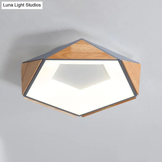 Nordic Style Led Ceiling Lamp Kit In Natural Wood Grey/White/Pink - Warm/White Light 18/21.5 W