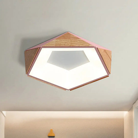 Nordic Style Led Ceiling Lamp Kit In Natural Wood Grey/White/Pink - Warm/White Light 18’/21.5’