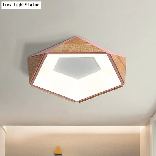 Nordic Style Led Ceiling Lamp Kit In Natural Wood Grey/White/Pink - Warm/White Light 18/21.5 W