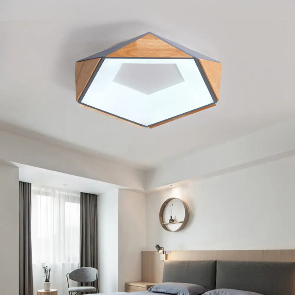 Nordic Style Led Ceiling Lamp Kit In Natural Wood Grey/White/Pink - Warm/White Light 18’/21.5’