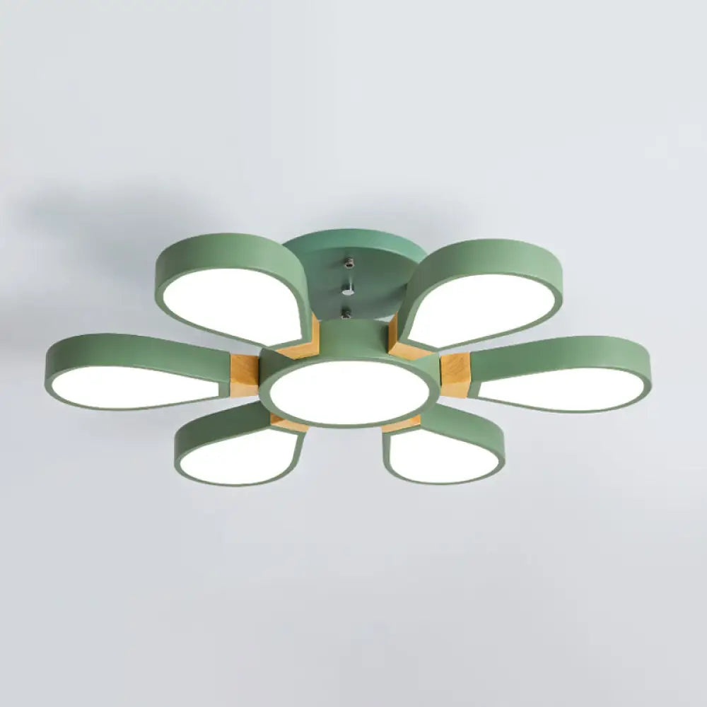 Nordic Style Led Ceiling Lamp - Petal Acrylic Shade Semi Flush Mount 6 / Green Third Gear