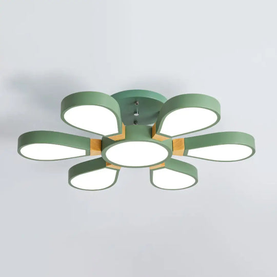 Nordic Style Led Ceiling Lamp - Petal Acrylic Shade Semi Flush Mount 6 / Green White