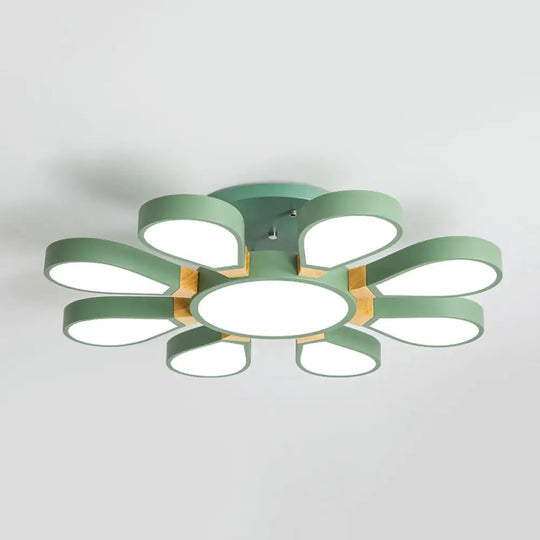 Nordic Style Led Ceiling Lamp - Petal Acrylic Shade Semi Flush Mount 8 / Green White