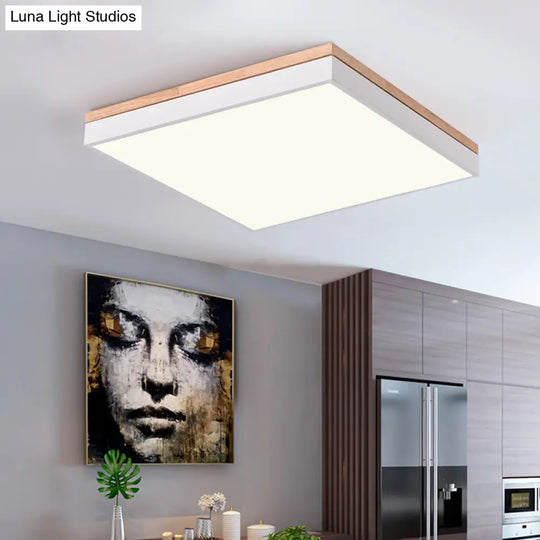 Nordic Style Led Ceiling Lamp White Acrylic & Wood Square Design 16/19.5 Width