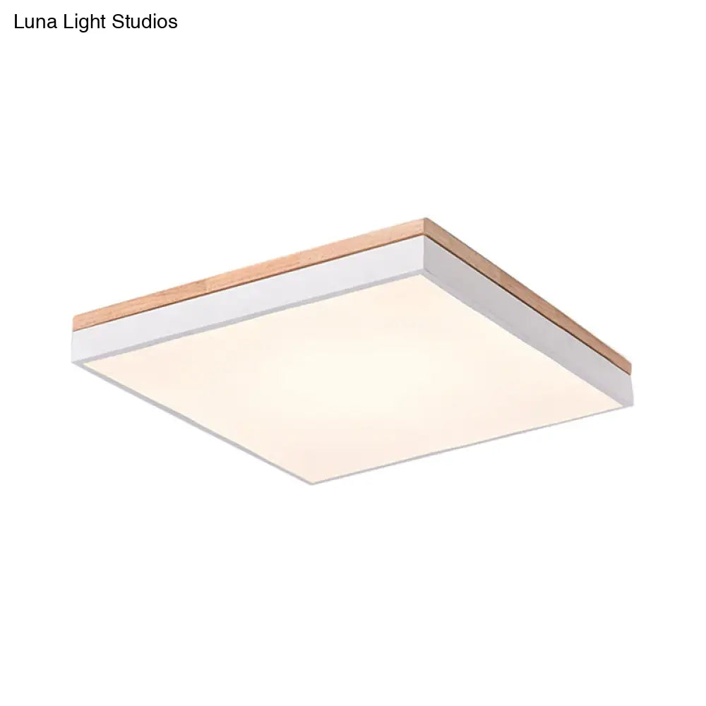 Nordic Style Led Ceiling Lamp White Acrylic & Wood Square Design 16/19.5 Width
