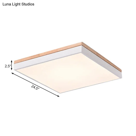 Nordic Style Led Ceiling Lamp White Acrylic & Wood Square Design 16/19.5 Width