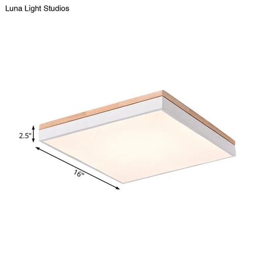 Nordic Style Led Ceiling Lamp – White Acrylic & Wood Square Design 16’/19.5’ Width