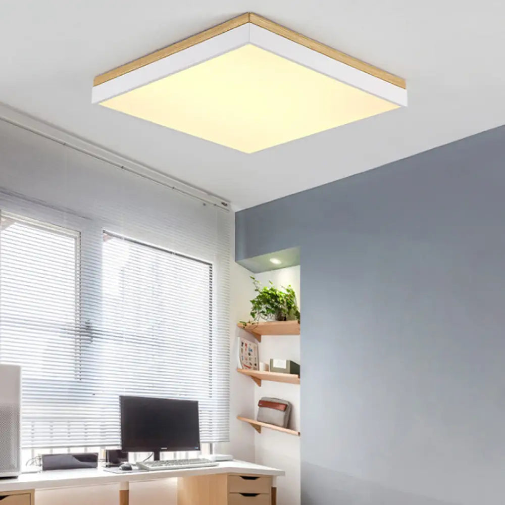 Nordic Style Led Ceiling Lamp – White Acrylic & Wood Square Design 16’/19.5’ Width / 16’