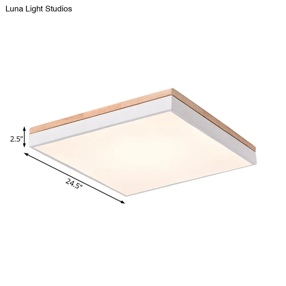 Nordic Style Led Ceiling Lamp – White Acrylic & Wood Square Design 16’/19.5’ Width