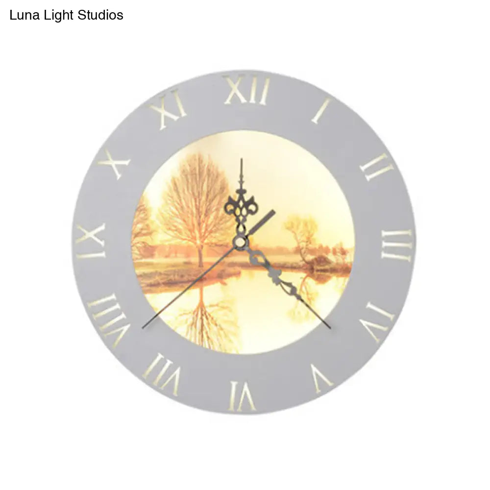 Nordic Style Led Clock Wall Light In Orange/Yellow - Perfect For Living Room Decor