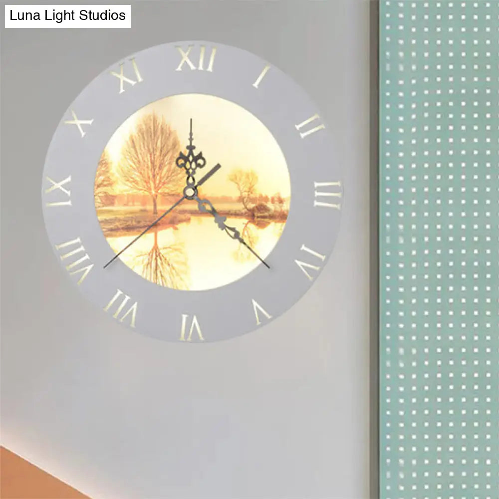 Nordic Style Led Clock Wall Light In Orange/Yellow - Perfect For Living Room Decor