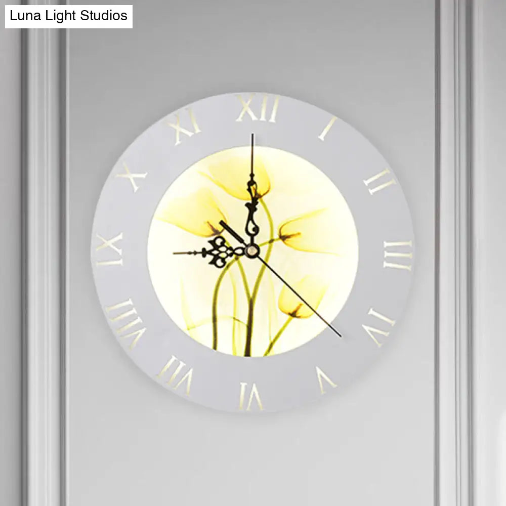 Nordic Style Led Clock Wall Light In Orange/Yellow - Perfect For Living Room Decor